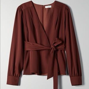 Aritzia Wrap-Front Blouse in Deep Rust